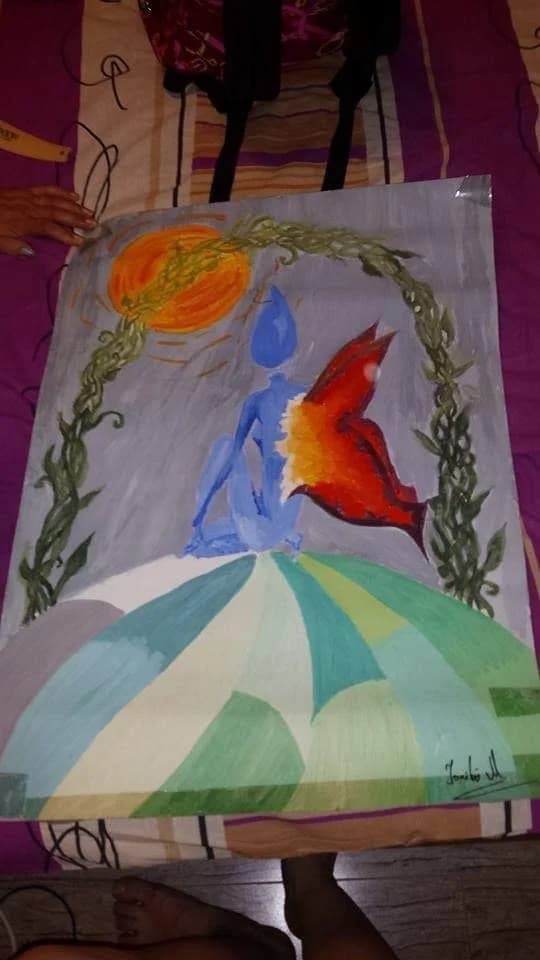 Scaun pictat manual cu forme și flori colorate, din arhiva Ioniței